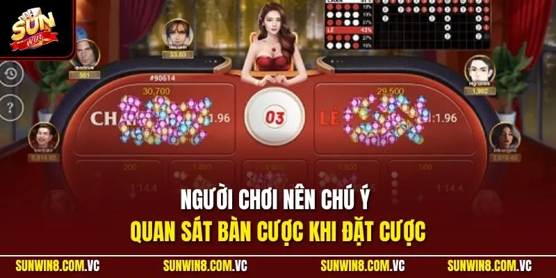Người chơi nên chú ý quan sát bàn cược khi đặt cược